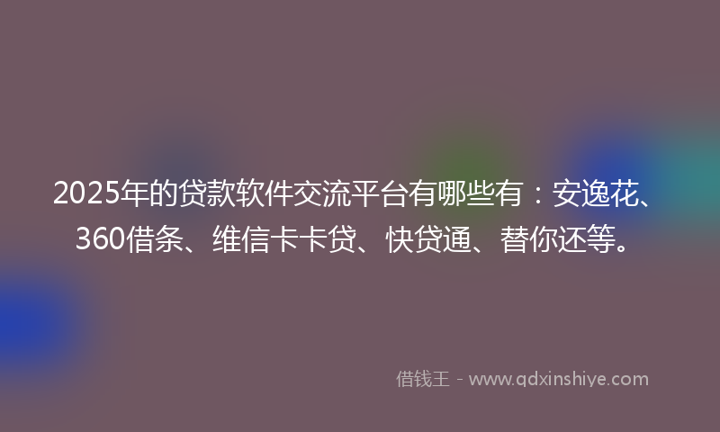 2025年的贷款软件交流平台有哪些有：安逸花、360借条、维信卡卡贷、快贷通、替你还等。