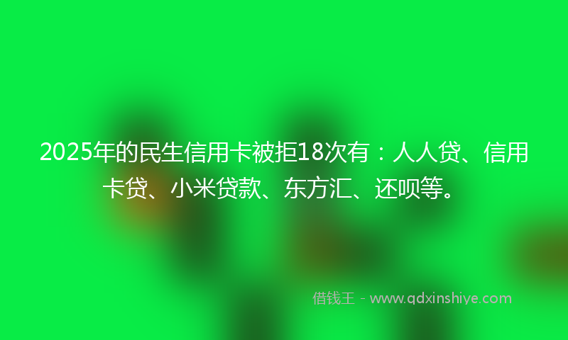 2025年的民生信用卡被拒18次有：人人贷、信用卡贷、小米贷款、东方汇、还呗等。