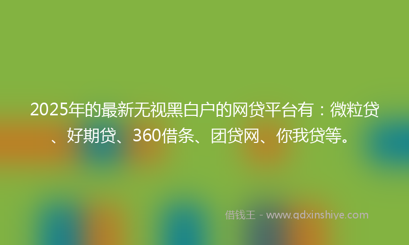 2025年的最新无视黑白户的网贷平台有：微粒贷、好期贷、360借条、团贷网、你我贷等。