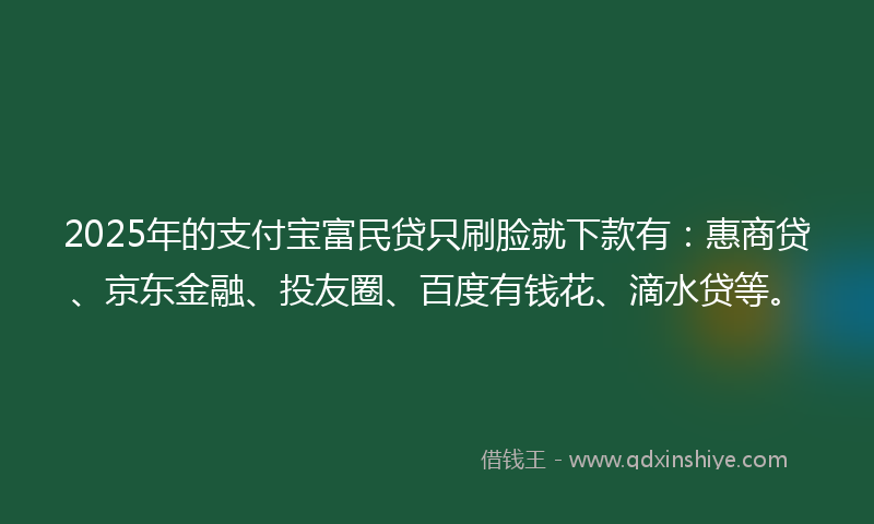 2025年的支付宝富民贷只刷脸就下款有：惠商贷、京东金融、投友圈、百度有钱花、滴水贷等。