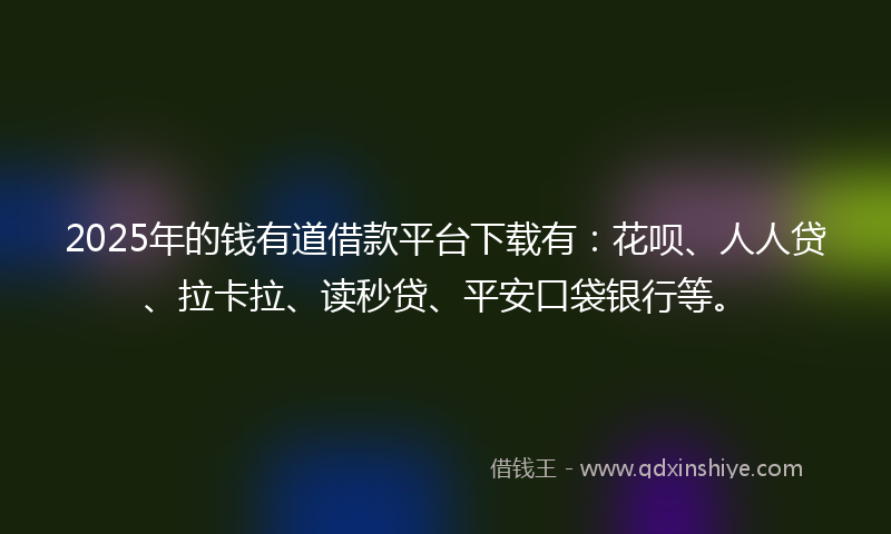 2025年的钱有道借款平台下载有：花呗、人人贷、拉卡拉、读秒贷、平安口袋银行等。