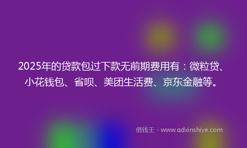 2025年的贷款包过下款无前期费用有：微粒贷、小花钱包、省呗、美团生活费、京东金融等。