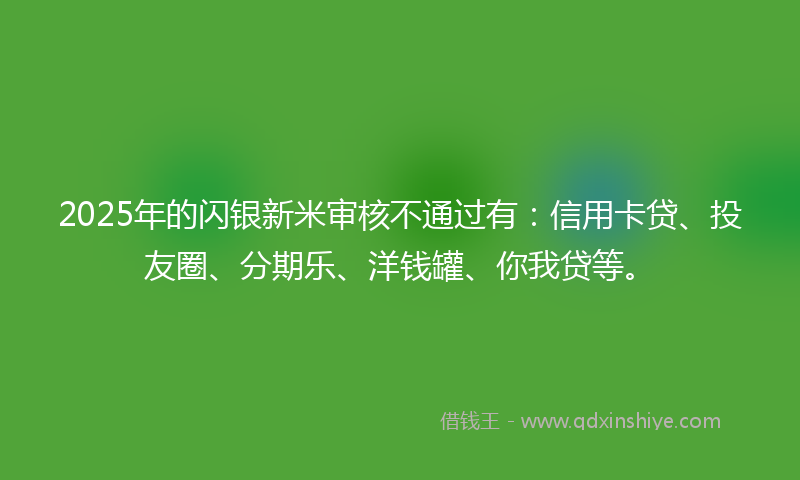 2025年的闪银新米审核不通过有：信用卡贷、投友圈、分期乐、洋钱罐、你我贷等。