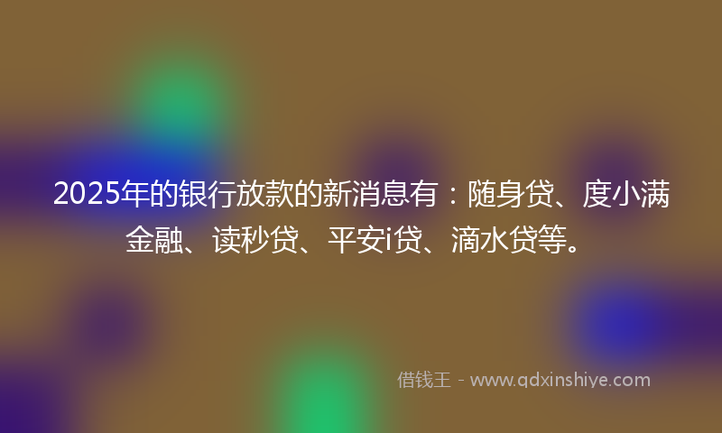 2025年的银行放款的新消息有：随身贷、度小满金融、读秒贷、平安i贷、滴水贷等。