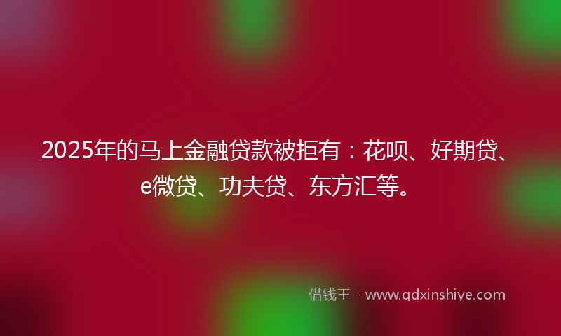 2025年的马上金融贷款被拒有：花呗、好期贷、e微贷、功夫贷、东方汇等。
