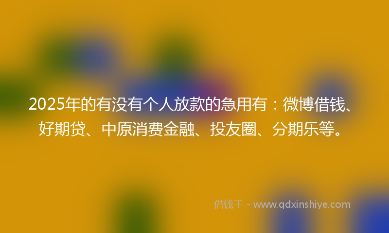 2025年的有没有个人放款的急用有：微博借钱、好期贷、中原消费金融、投友圈、分期乐等。