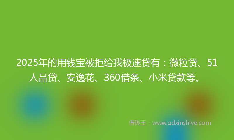 2025年的用钱宝被拒给我极速贷有：微粒贷、51人品贷、安逸花、360借条、小米贷款等。
