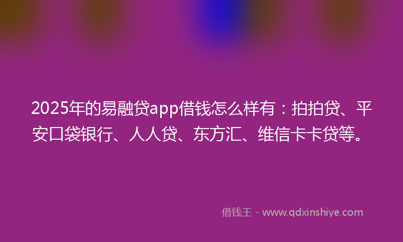 2025年的易融贷app借钱怎么样有：拍拍贷、平安口袋银行、人人贷、东方汇、维信卡卡贷等。