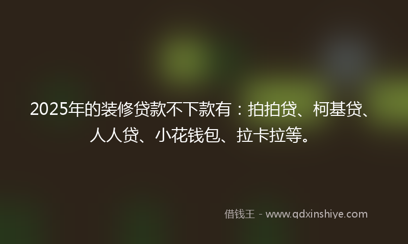 2025年的装修贷款不下款有：拍拍贷、柯基贷、人人贷、小花钱包、拉卡拉等。