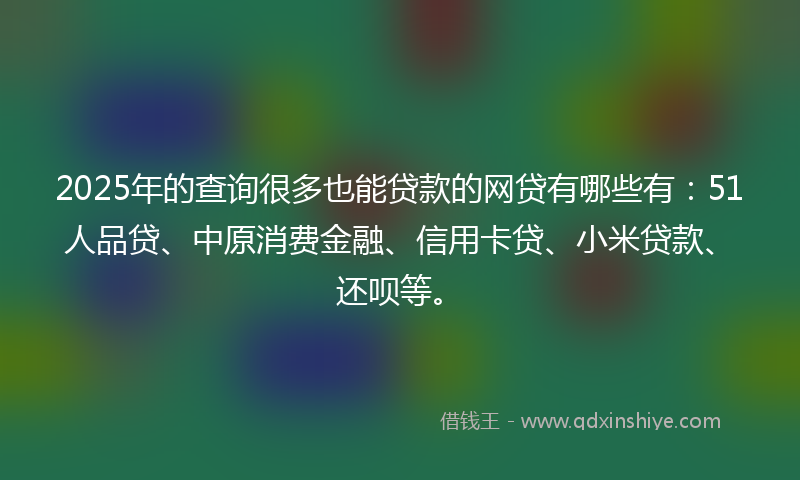 2025年的查询很多也能贷款的网贷有哪些有：51人品贷、中原消费金融、信用卡贷、小米贷款、还呗等。