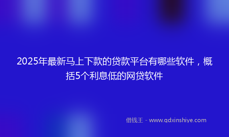 2025年最新马上下款的贷款平台有哪些软件，概括5个利息低的网贷软件