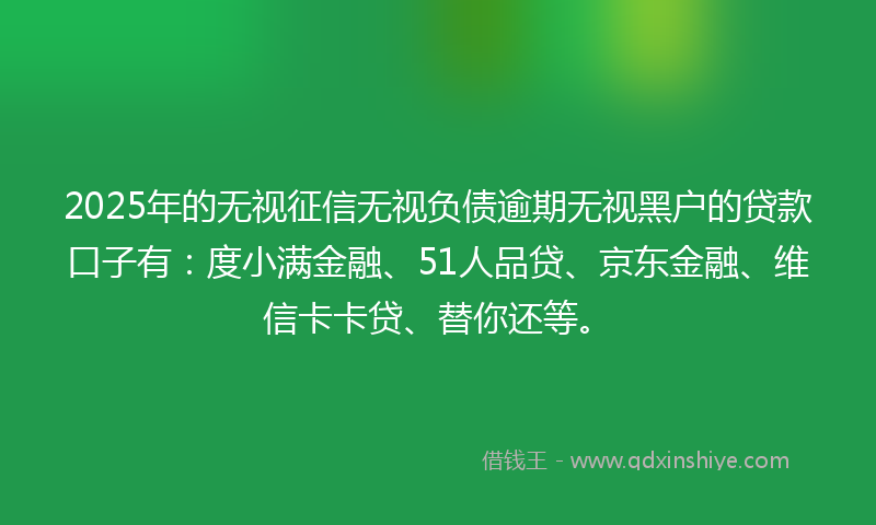 2025年的无视征信无视负债逾期无视黑户的贷款口子有：度小满金融、51人品贷、京东金融、维信卡卡贷、替你还等。