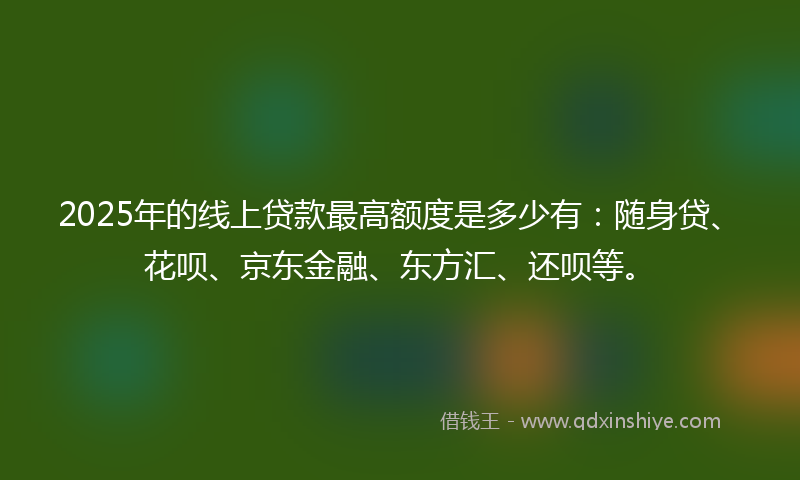 2025年的线上贷款最高额度是多少有：随身贷、花呗、京东金融、东方汇、还呗等。