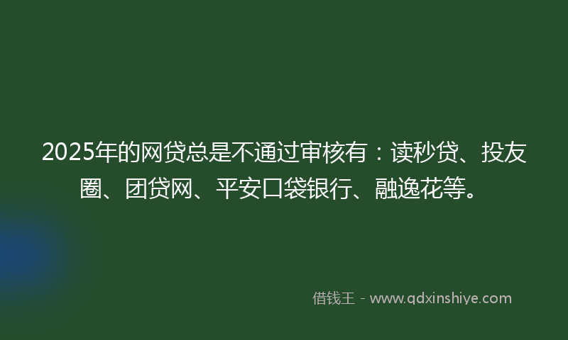 2025年的网贷总是不通过审核有：读秒贷、投友圈、团贷网、平安口袋银行、融逸花等。