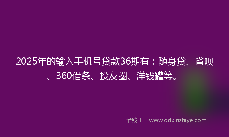 2025年的输入手机号贷款36期有：随身贷、省呗、360借条、投友圈、洋钱罐等。