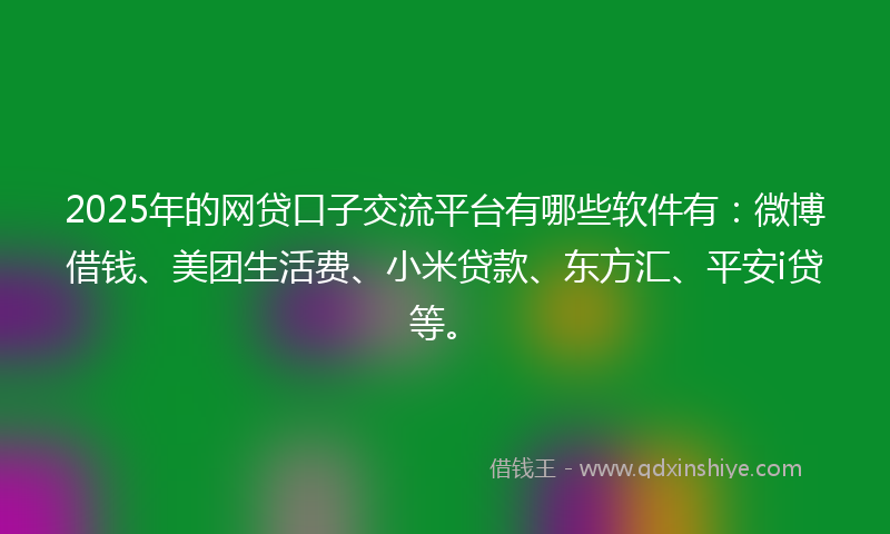 2025年的网贷口子交流平台有哪些软件有：微博借钱、美团生活费、小米贷款、东方汇、平安i贷等。