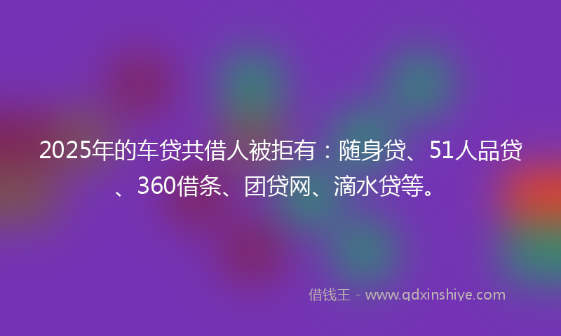 2025年的车贷共借人被拒有：随身贷、51人品贷、360借条、团贷网、滴水贷等。