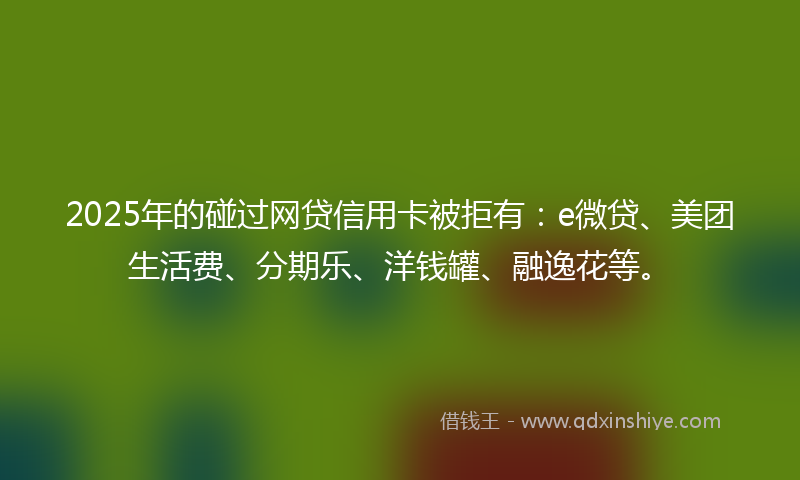 2025年的碰过网贷信用卡被拒有：e微贷、美团生活费、分期乐、洋钱罐、融逸花等。