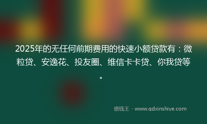2025年的无任何前期费用的快速小额贷款有：微粒贷、安逸花、投友圈、维信卡卡贷、你我贷等。