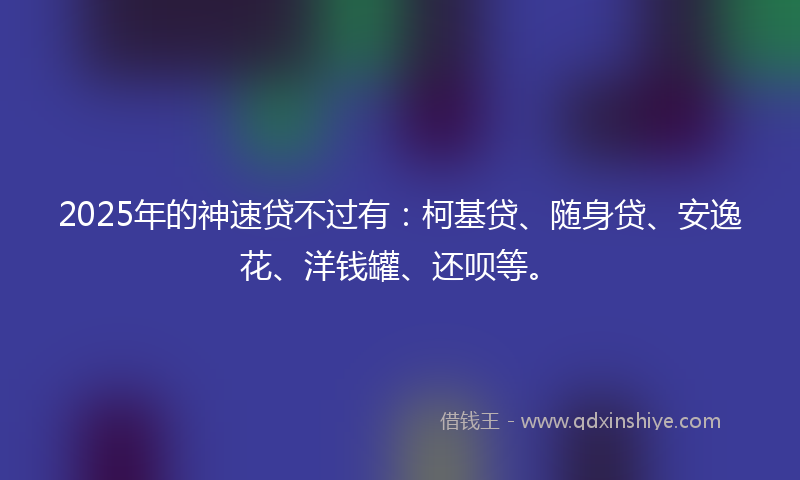 2025年的神速贷不过有：柯基贷、随身贷、安逸花、洋钱罐、还呗等。