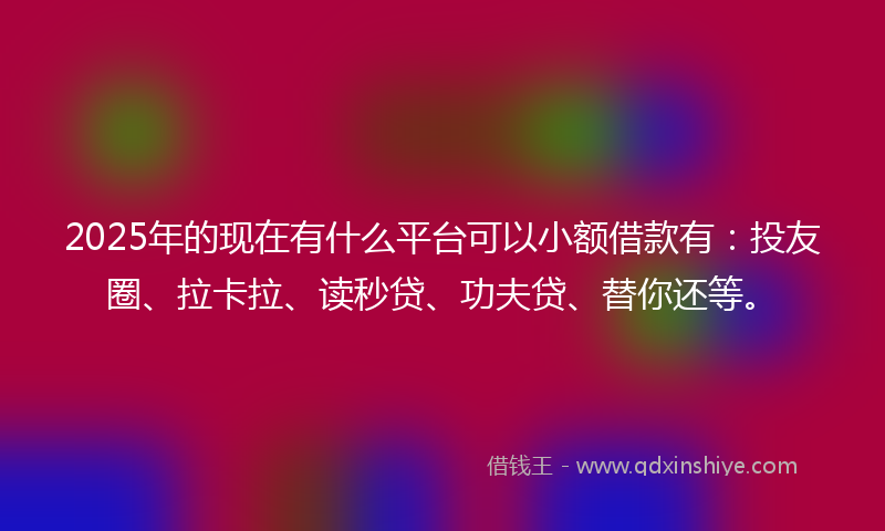 2025年的现在有什么平台可以小额借款有：投友圈、拉卡拉、读秒贷、功夫贷、替你还等。