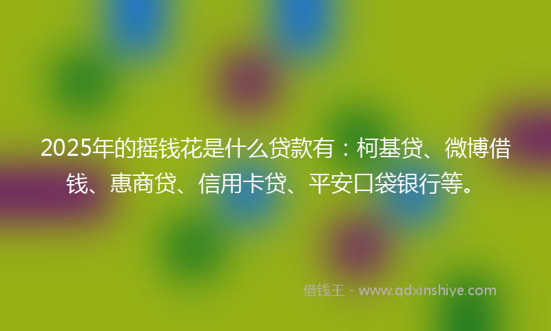 2025年的摇钱花是什么贷款有：柯基贷、微博借钱、惠商贷、信用卡贷、平安口袋银行等。