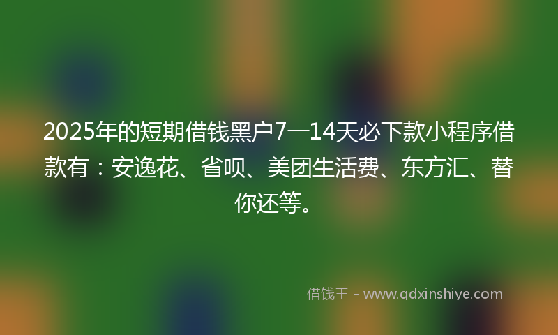 2025年的短期借钱黑户7一14天必下款小程序借款有：安逸花、省呗、美团生活费、东方汇、替你还等。