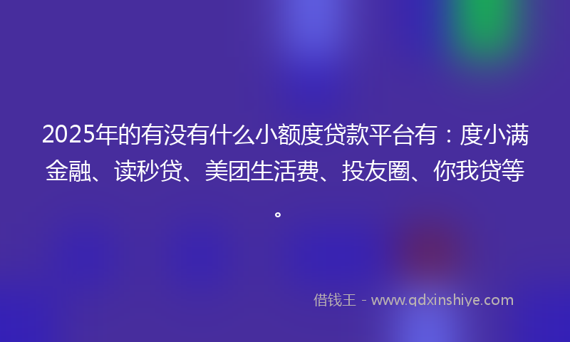 2025年的有没有什么小额度贷款平台有：度小满金融、读秒贷、美团生活费、投友圈、你我贷等。