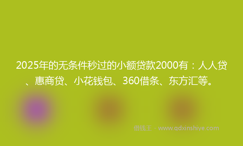 2025年的无条件秒过的小额贷款2000有：人人贷、惠商贷、小花钱包、360借条、东方汇等。