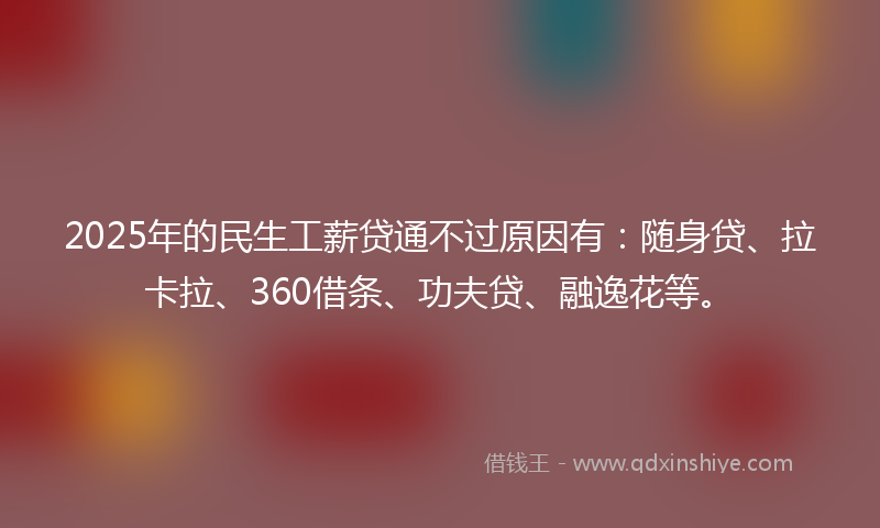 2025年的民生工薪贷通不过原因有：随身贷、拉卡拉、360借条、功夫贷、融逸花等。