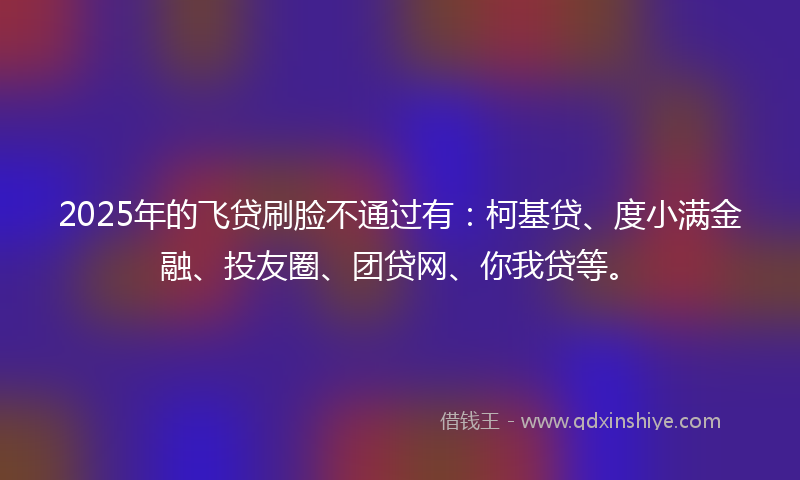 2025年的飞贷刷脸不通过有：柯基贷、度小满金融、投友圈、团贷网、你我贷等。