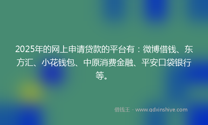 2025年的网上申请贷款的平台有：微博借钱、东方汇、小花钱包、中原消费金融、平安口袋银行等。