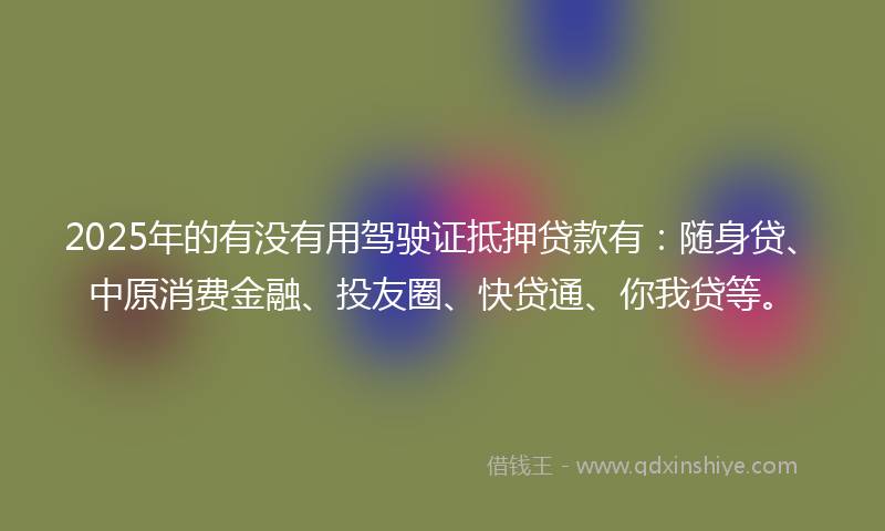 2025年的有没有用驾驶证抵押贷款有：随身贷、中原消费金融、投友圈、快贷通、你我贷等。