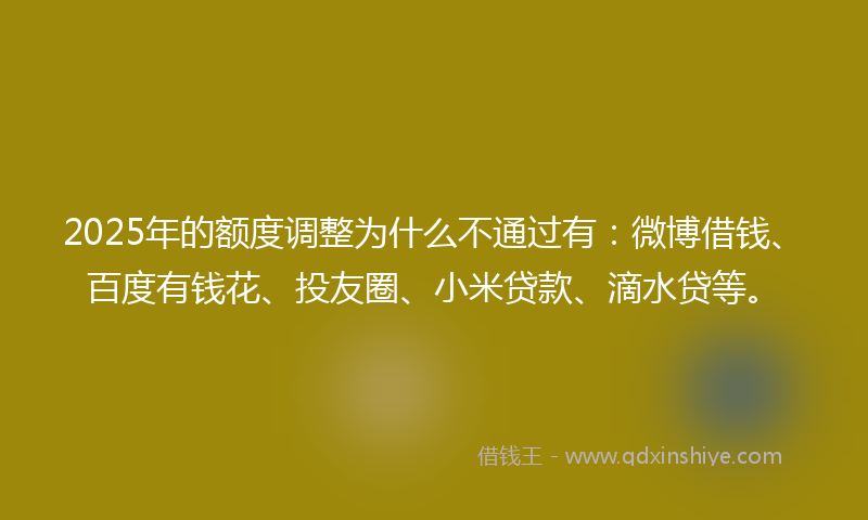 2025年的额度调整为什么不通过有：微博借钱、百度有钱花、投友圈、小米贷款、滴水贷等。