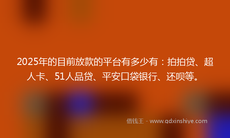 2025年的目前放款的平台有多少有：拍拍贷、超人卡、51人品贷、平安口袋银行、还呗等。