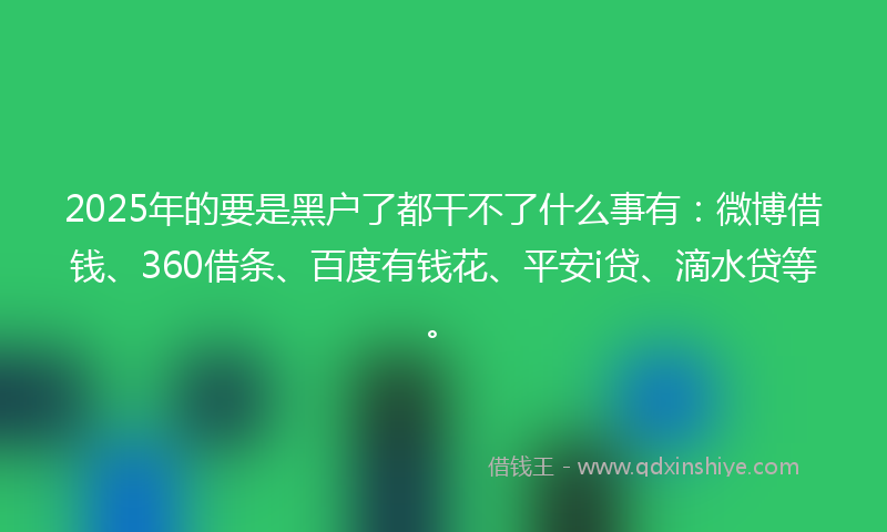 2025年的要是黑户了都干不了什么事有：微博借钱、360借条、百度有钱花、平安i贷、滴水贷等。