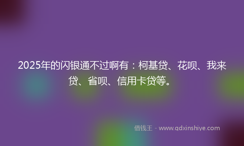 2025年的闪银通不过啊有：柯基贷、花呗、我来贷、省呗、信用卡贷等。