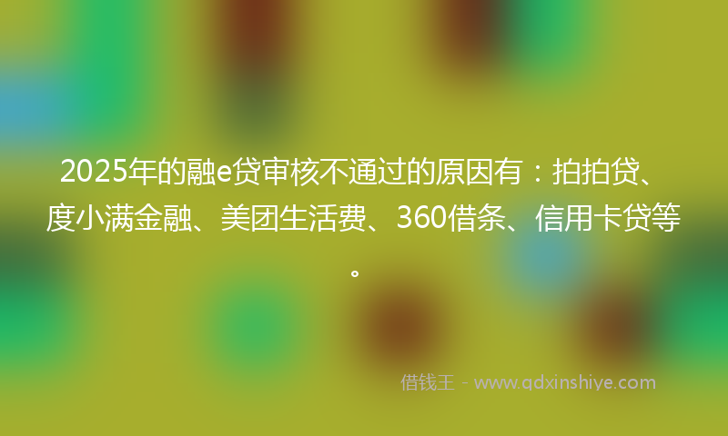 2025年的融e贷审核不通过的原因有：拍拍贷、度小满金融、美团生活费、360借条、信用卡贷等。