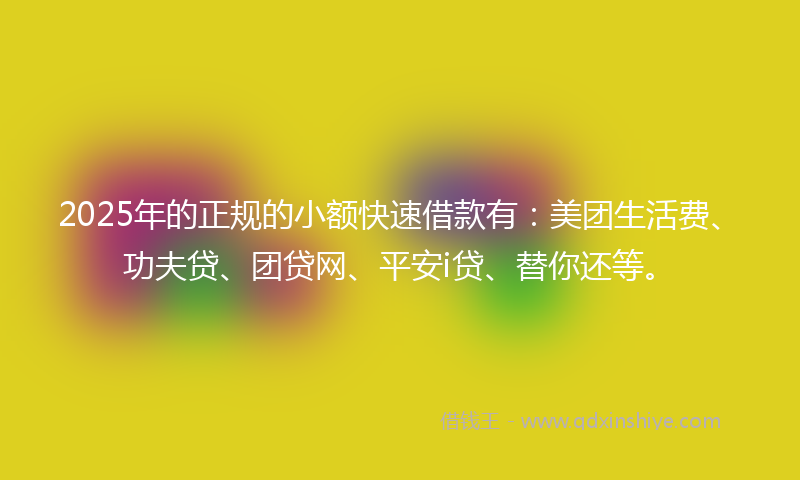 2025年的正规的小额快速借款有：美团生活费、功夫贷、团贷网、平安i贷、替你还等。