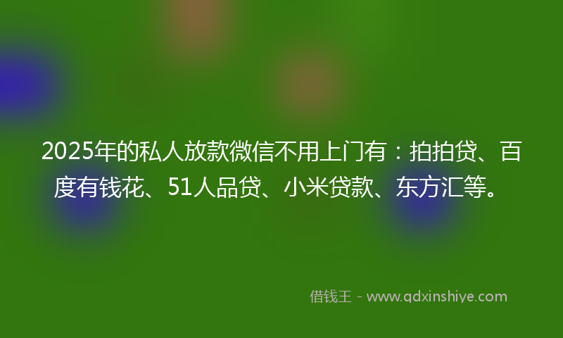 2025年的私人放款微信不用上门有：拍拍贷、百度有钱花、51人品贷、小米贷款、东方汇等。