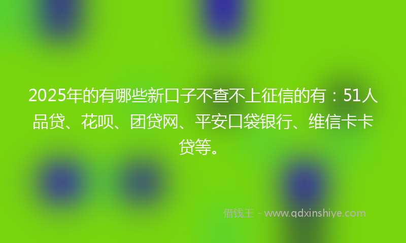 2025年的有哪些新口子不查不上征信的有：51人品贷、花呗、团贷网、平安口袋银行、维信卡卡贷等。