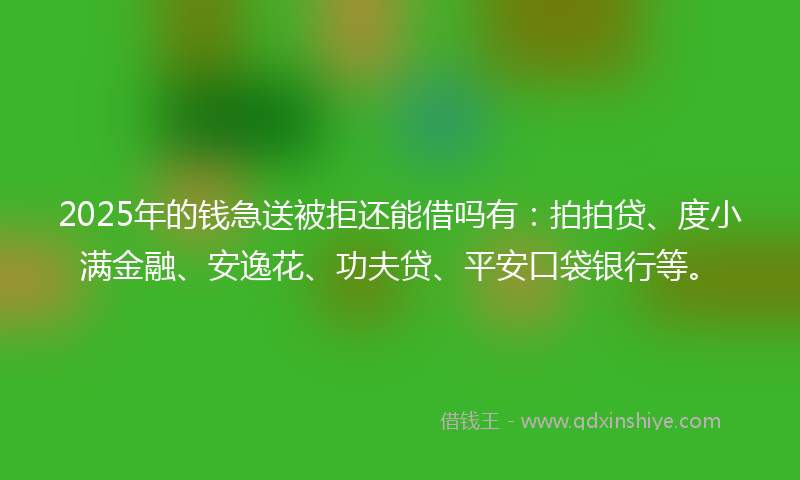 2025年的钱急送被拒还能借吗有：拍拍贷、度小满金融、安逸花、功夫贷、平安口袋银行等。