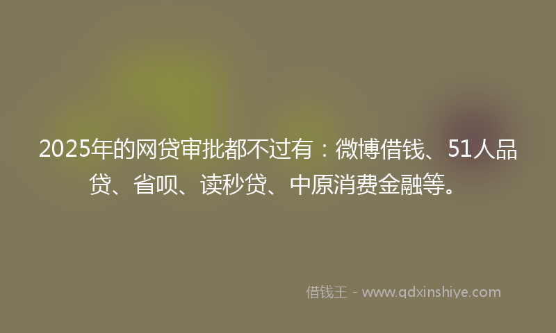 2025年的网贷审批都不过有：微博借钱、51人品贷、省呗、读秒贷、中原消费金融等。