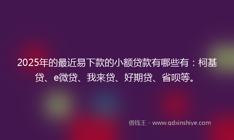 2025年的最近易下款的小额贷款有哪些有：柯基贷、e微贷、我来贷、好期贷、省呗等。