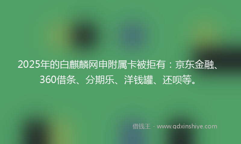2025年的白麒麟网申附属卡被拒有：京东金融、360借条、分期乐、洋钱罐、还呗等。