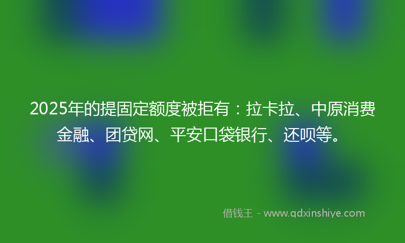 2025年的提固定额度被拒有：拉卡拉、中原消费金融、团贷网、平安口袋银行、还呗等。