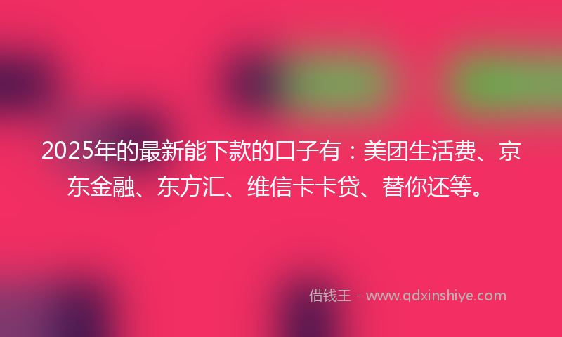 2025年的最新能下款的口子有：美团生活费、京东金融、东方汇、维信卡卡贷、替你还等。