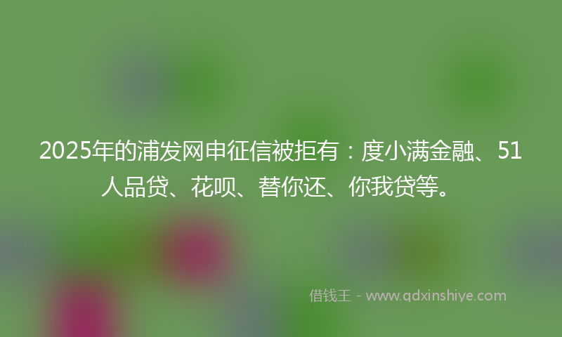2025年的浦发网申征信被拒有：度小满金融、51人品贷、花呗、替你还、你我贷等。