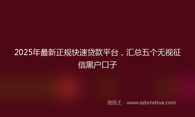 2025年最新正规快速贷款平台，汇总五个无视征信黑户口子