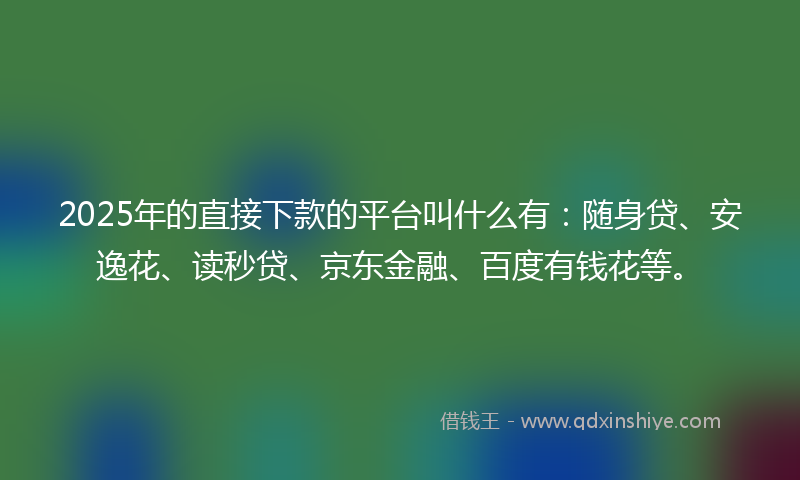 2025年的直接下款的平台叫什么有：随身贷、安逸花、读秒贷、京东金融、百度有钱花等。